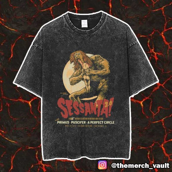 A 61st Birthday Celebration For Maynard James Keenan Sessanta 2.0 April 29 2025 At Freeman Coliseum Sanatonio With Primus x Puscifer x A Perfect Circle Unisex Vintage Washed T-Shirt