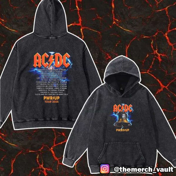 AC/DC PWR UP Tour 2025 Rock N Roll Train Tour Collection With Tour Dates And Cities Print On Back Unisex Washed T-Shirt