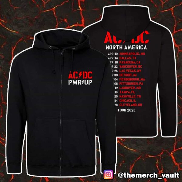 AC/DC PWR UP North America Tour 2025 With Tour Dates And Cities Print On Back Unisex Zip Hoodie