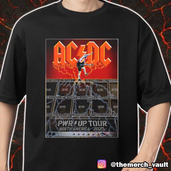 AC/DC PWR UP Tour North America 2025 Angus Tour Dates Poster Amps High Voltage Rainbow Foil Artwork Merch Unisex T-Shirt