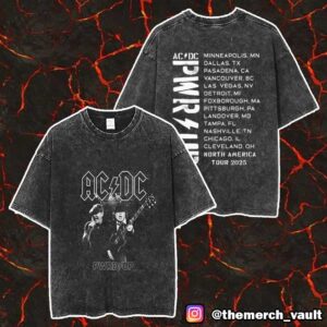 AC/DC PWRD UP North America Tour 2025 Angus And Bryan With Tour Destinations Print On Back Unisex Washed T-Shirt
