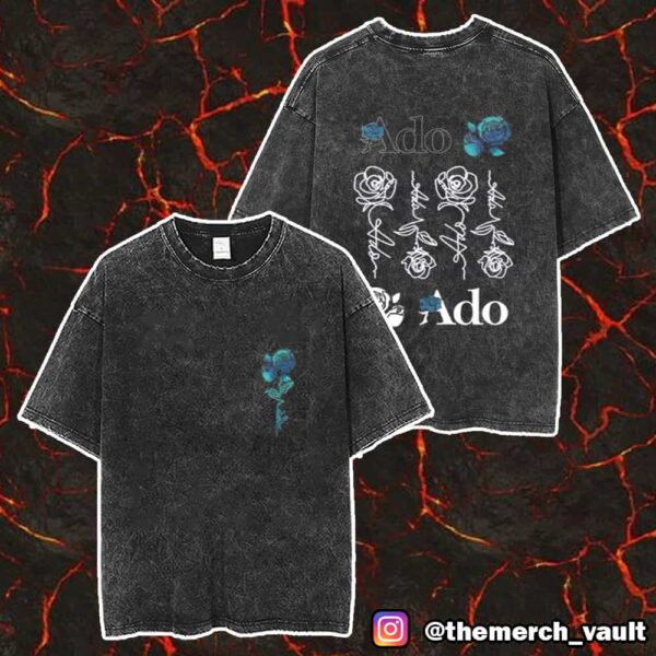 Ado World Tour 2025 Merch Blue Rose Casual Harajuku Unisex Washed T-Shirt