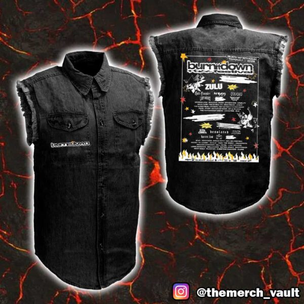 Burn It Down Festival 2025 29-30 August At Torquay With Lineup Print On Back Sleeveless Denim Jacket Shirt