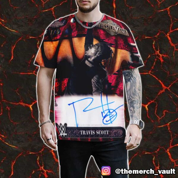 Celebrate WrestleMania 41 With Cactus Jack 2025 Topps Chrome WWE Travis Scott Collection With Signature All Over Print Graphic Tee