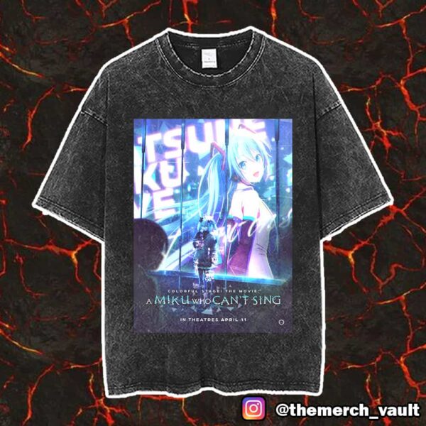 Hatsune Miku In The Big Screen Colorful Stage The Movie A Miku Who Can’t Sing April 11 2025 Poster Movie Unisex Vintage Washed T-Shirt
