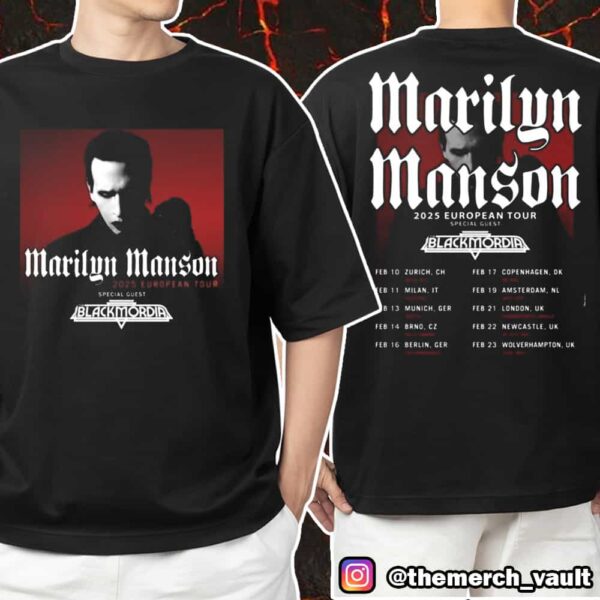 Marilyn Manson 2025 European Tour With Black The Blackmordia Tour Dates Print On Back Unisex T-Shirt Merchandise
