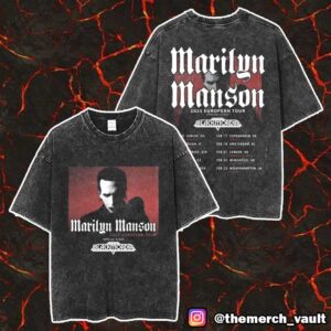 Marilyn Manson 2025 European Tour With Black The Blackmordia Tour Dates Print On Back Unisex Washed T-Shirt