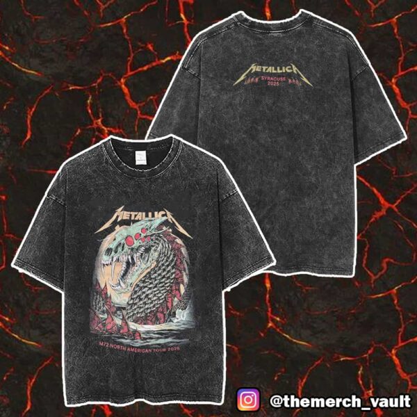 Metallica M72 Syracuse NY Pop Up Limited North America Tour 2025 April 18-19 At JMA Wireless Dome Unisex Washed T-Shirt
