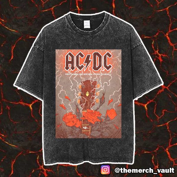 Official Concert Poster By Florian Bertmer ACDC April 18 2025 At Rose Bowl Stadium Pasadena CA PWR UP North America Tour Unisex Vintage Washed T-Shirt