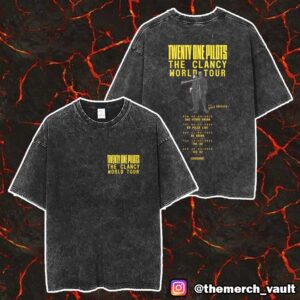 Twenty One Pilots The Clancy World Tour 2025 With Tour Dates Print On Back Unisex Washed T-Shirt