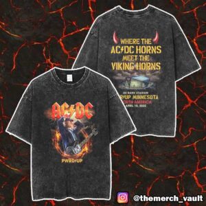 Where The AC/DC Horns Meet The Viking Horns PWR UP Minnesota North America Tour April 10 2025 Exclusive Edition Unisex Washed T-Shirt
