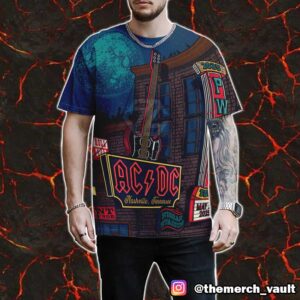 AC/DC PWR Tour North American May 20 2025 Poster Event At The Dive Bar Pop Up And Nissan Stadium Nashville Tennesee Artwork By Status Serigraph All Over Print Graphic T-Shirt, Hoodie