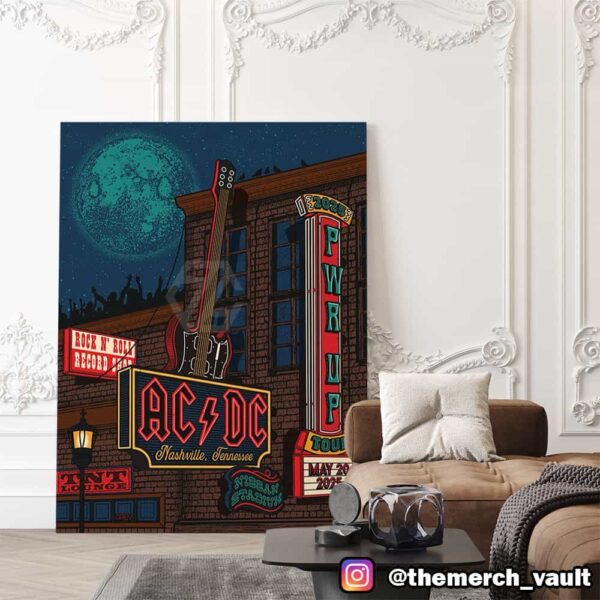 AC/DC PWR Tour North American May 20 2025 Poster Event At The Dive Bar Pop Up And Nissan Stadium Nashville Tennesee Artwork By Status Serigraph Poster Canvas Home Decor