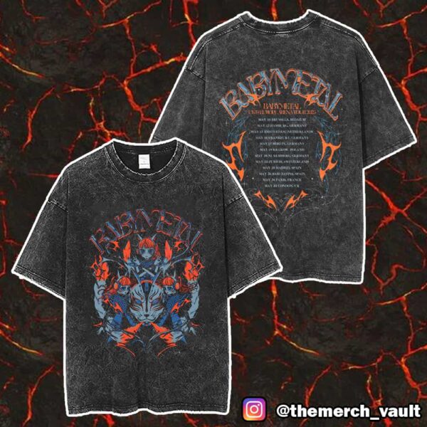 Babymetal UK Europe Arena Tour 2025 123 Thunder Tee With Tour Dates Print On Back Unisex Washed T-Shirt