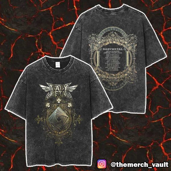 Babymetal UK Europe Arena Tour 2025 With Tour Dates Iron Trinity Tee Version Unisex Washed T-Shirt