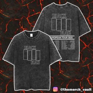 Black Flag European Tour 2025 Tour Dates Backprint Merch Unisex Two Sided Washed T-Shirt