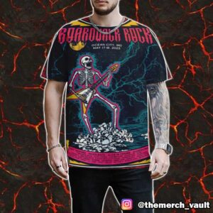 Boardwalk Rock Festival 2025 May 17-18 2025 Ocean City MD Poster Event Skeleton Rock Artwork Line Up All Over Print Graphic T-Shirt, Hoodie
