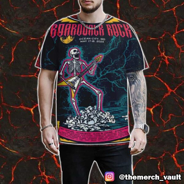 Boardwalk Rock Festival 2025 May 17-18 2025 Ocean City MD Poster Event Skeleton Rock Artwork Line Up All Over Print Graphic T-Shirt, Hoodie