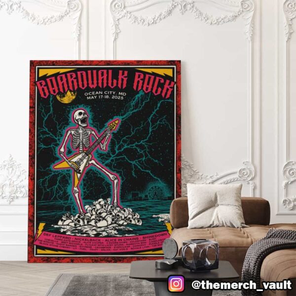 Boardwalk Rock Festival 2025 May 17-18 2025 Ocean City MD Poster Event Skeleton Rock Artwork Line Up Poster Canvas Home Decor