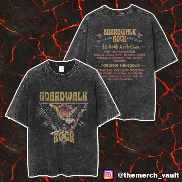 Boardwalk Rock Festival May 17-18 2025 At Ocean City MD Eagle Lineup Tee Exclusive Merch Unisex Two Sided Washed T-Shirt