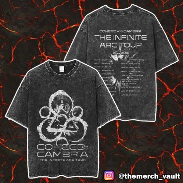 Coheed And Cambria The Infinite Arc Tour 2025 With Tour Dates Print On Back Merch Unisex Two Sided Washed T-Shirt