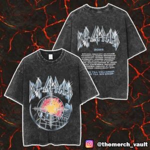 Def Leppard Pyromania Summer Tour 2025 Logo And Pyromania Style Illustration With Tour Dates Merch Unisex Two Sided Washed T-Shirt