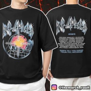 Def Leppard Pyromania Summer Tour 2025 Logo And Pyromania Style Illustration With Tour Dates Unisex T-Shirt Merchandise