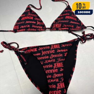 Jennie Kim Blackpink Logo Text Pattern Merchandise Summer Collection 2-Piece Bikini Sexy