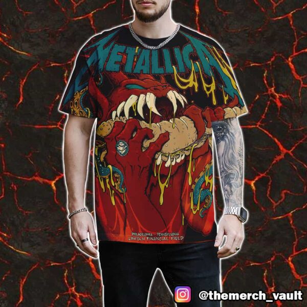 First Night Metallica M72 Philly North American Tour May 23 2025 At Philadelphia Pennsylvania Lincoln Financial Field Artwork By Tony Squindo All Over Print Graphic T-Shirt, Hoodie