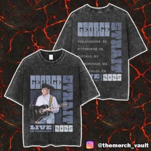 George Strait Live In Concert 2025 Black Photo Tour Dates Merch Unisex Two Sided Washed T-Shirt