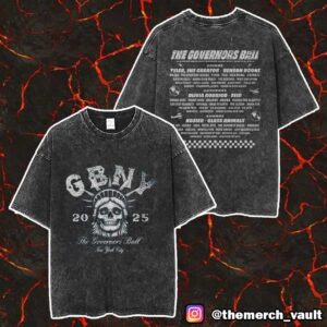 Governors Ball Music Festival 2025 GBNY Flushing Meadows Corona Park June 6-8 2025 Liberty Skull Lineup Exclusive Merch Unisex Two Sided Washed T-Shirt