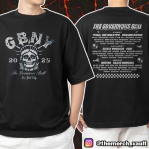 Governors Ball Music Festival 2025 GBNY Flushing Meadows Corona Park June 6-8 2025 Liberty Skull Lineup Exclusive Unisex T-Shirt Merchandise