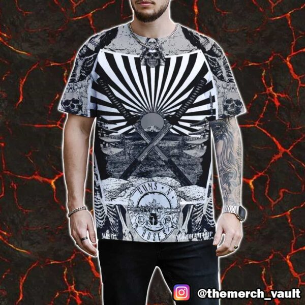 Guns N’ Roses 2025 Tour At Yokohama Japan May 5 2025 Poster Event By Ramiro Samurai Artwork Black And White Style All Over Print Graphic Tee