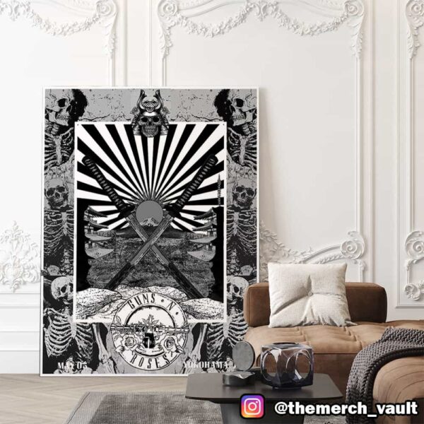 Guns N’ Roses 2025 Tour At Yokohama Japan May 5 2025 Poster Event By Ramiro Samurai Artwork Black And White Style Canvas Poster