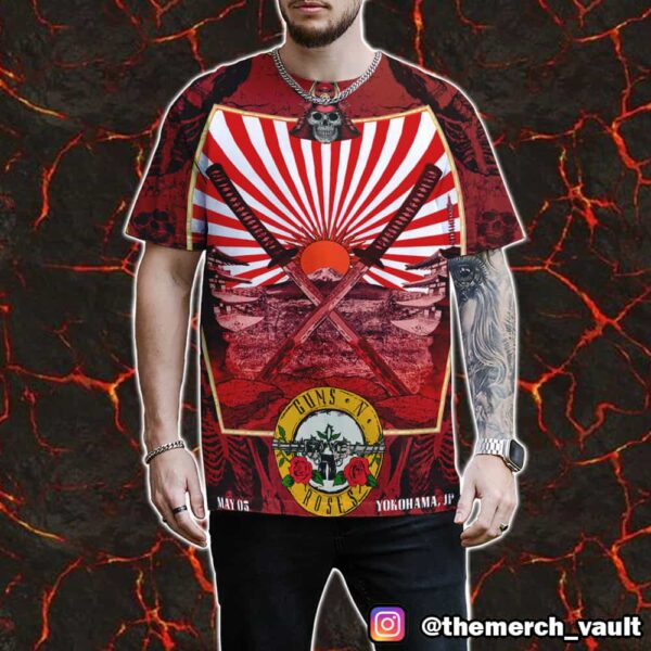 Guns N’ Roses 2025 Tour At Yokohama Japan May 5 2025 Poster Event By Ramiro Samurai Artwork Style All Over Print Graphic Tee