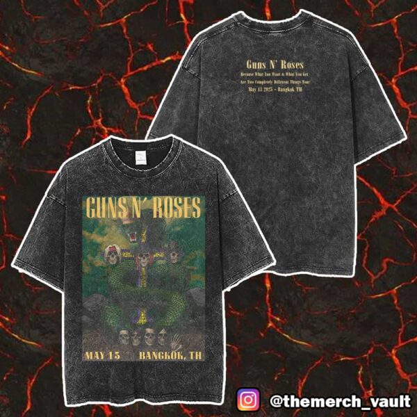 Guns N’ Roses Event Tour Poster May 13 2025 At Thunder Dome Muang Thong Thani Bangkok Thailand Artwork Design By hard.sk00l Unisex Washed T-Shirt