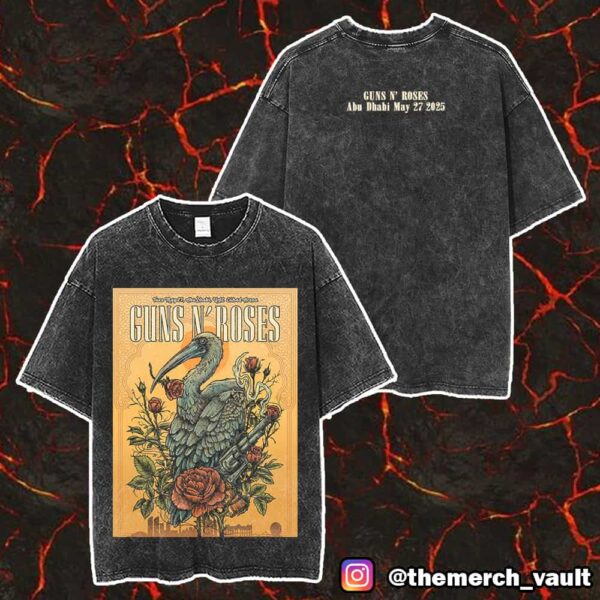 Guns N’ Roses Poster Event Tour May 27 2025 At Abu Dhabi UAE Etihad Arena Merch Unisex Two Sided Washed T-Shirt