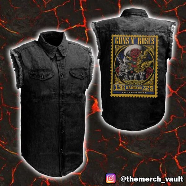 Guns N’ Roses Tour Poster At Thunder Dome Muang Thong Thani In Bangkok Thailand May 13 2025 Sleeveless Denim Jacket Shirt