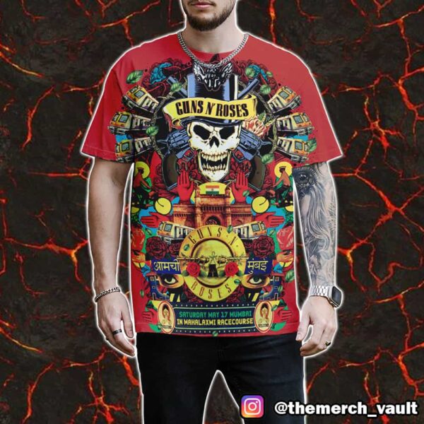 Guns N’ Roses Tour Show Poster Saturday May 17 2025 At Mumbai In Mahalaxmi Race Course All Over Print Graphic T-Shirt, Hoodie