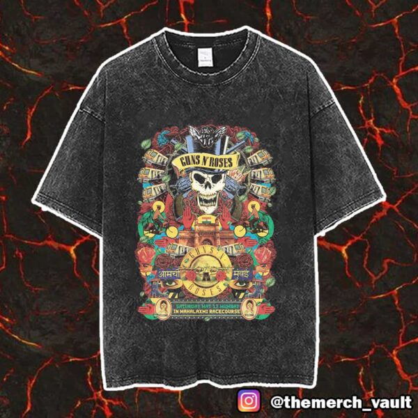 Guns N’ Roses Tour Show Poster Saturday May 17 2025 At Mumbai In Mahalaxmi Race Course Vintage Washed Unisex T-Shirt