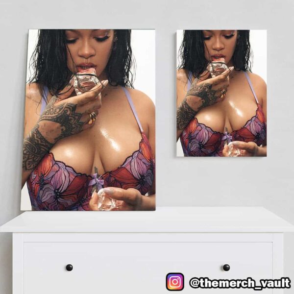 Hide The Baby Bump Shoot Rihanna Cheeky Summer 2025 New Mosaic Floral Lace Savage x Fenty Poster Canvas
