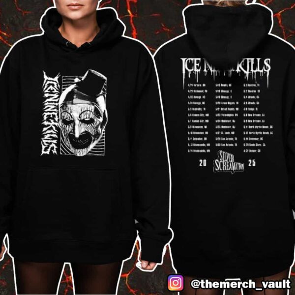 Ice Nine Kills The Silver Scream Tour 2025 Art The Clown Artwork With Tour Dates Print On Back Unisex T-Shirt Merchandise