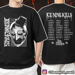 Ice Nine Kills The Silver Scream Tour 2025 Art The Clown Artwork With Tour Dates Print On Back Unisex T-Shirt Merchandise