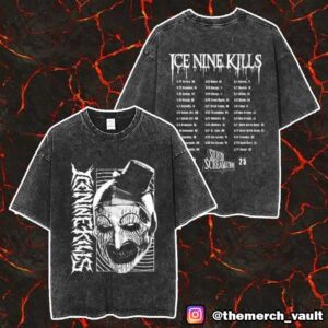 Ice Nine Kills The Silver Scream Tour 2025 Art The Clown Artwork With Tour Dates Print On Back Unisex Washed T-Shirt