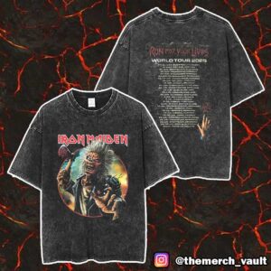 Iron Maiden Eddie And His Axe Artwork Run For Your Lives 2025 With Tour Dates Backprint Merch Unisex Two Sided Washed T-Shirt