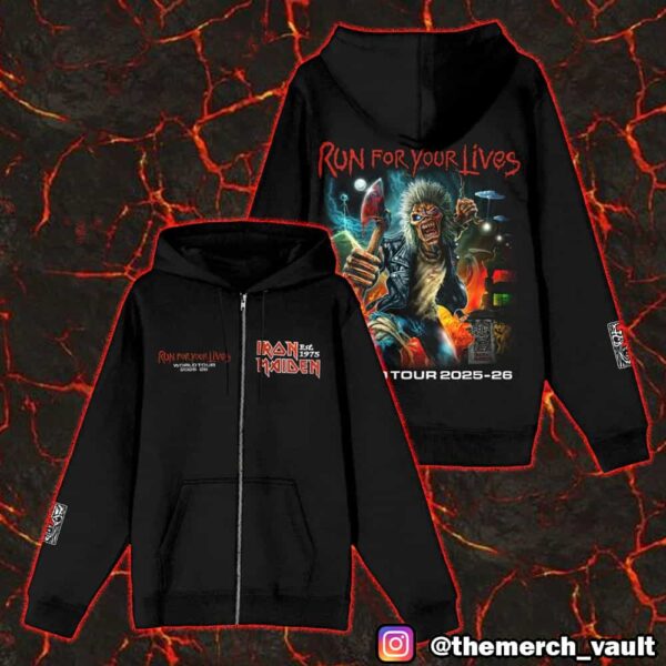 Iron Maiden New Arrivals Merch Akirant’s Stunning Artwork Eddie On The Back Run For Your Lives World Tour 2025-26 Unisex Zip Hoodie