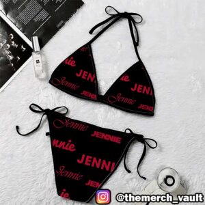 Jennie Kim Blackpink Logo Text Pattern Merchandise Summer Collection 2-Piece Bikini Sexy