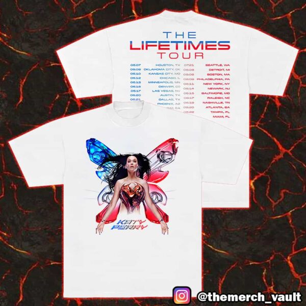 Katy Perry The Lifetimes Tour 2025 Butterfly With Tour Stops Print On Back Unisex T-Shirt