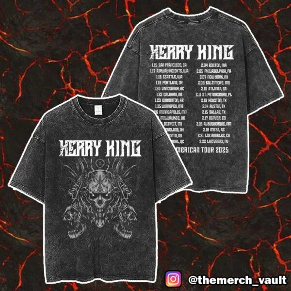 Kerry King The Multi Skull 2025 Tee With Tour Dates Print On Back Unisex Washed T-Shirt