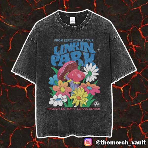 Linkin Park Raleigh Poster Art By Dabsmyla From Zero World Tour May 6 2025 At Lenovo Center Unisex Vintage Washed T-Shirt